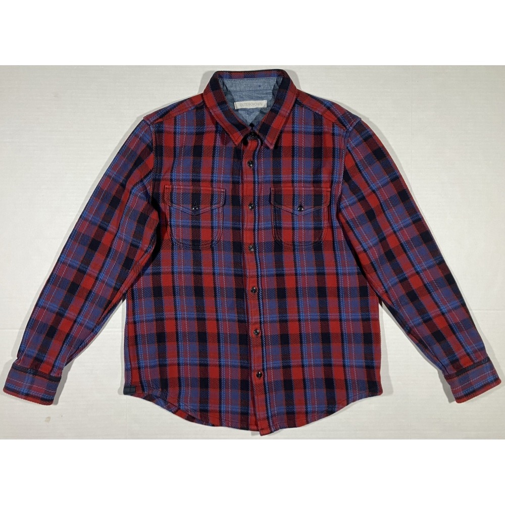 Outerknown Flannel Shirt Mens Medium Plaid Red Organic Cotton Button Heavy